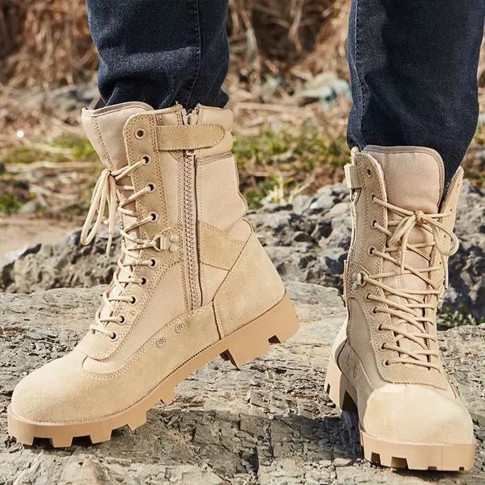 Bottes tactiques d'extérieur en cuir pour hommes, chaussures de Sport et de randonnée, bottes de Combat dans le désert, chaussures de sécurité pour le travail