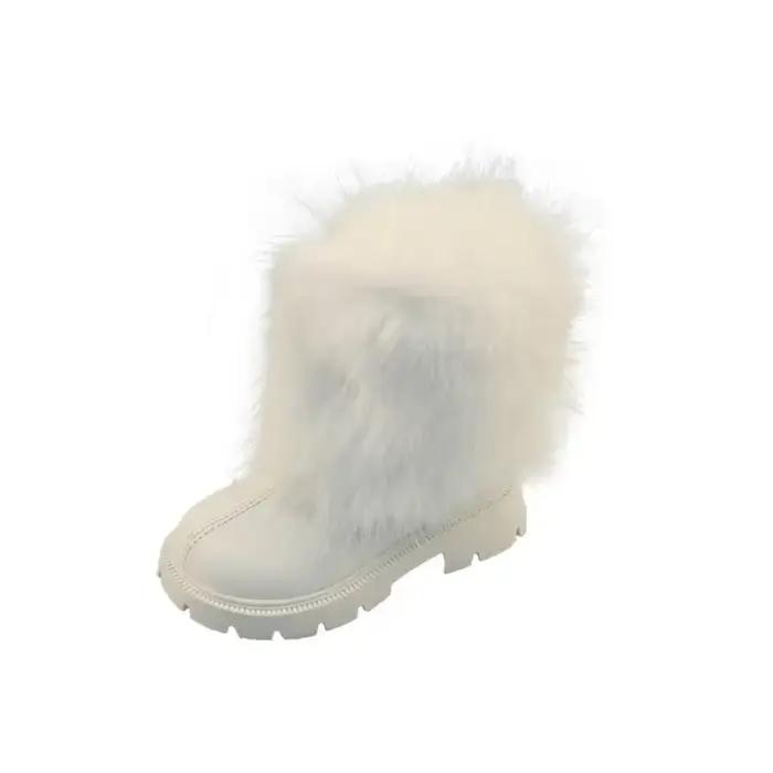 Bottes de neige chaudes en fourrure douce pour filles, bottes d'hiver pour enfants, noir, blanc, bottes polyvalentes pour enfants, mode décontractée, bottes longues en peluche avec fermeture éclair