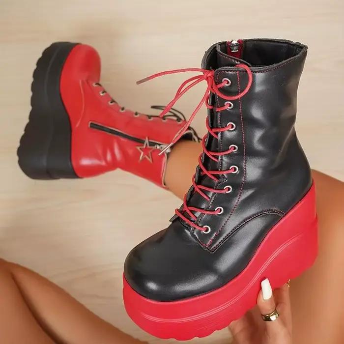 Bottines courtes compensées en denim pour femmes, style coréen, talons élevés, confort moderne, idéales pour printemps et automne, accessoires de mode pour femmes