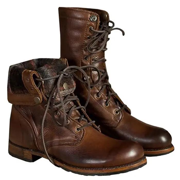 Bottes de chevalier en cuir à lacets pour hommes