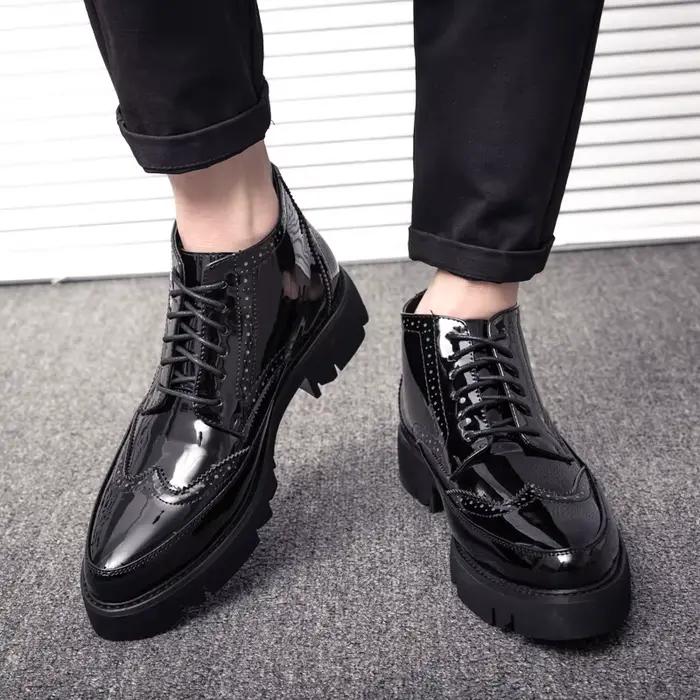Brogue-Bottes à lacets en cuir pour hommes