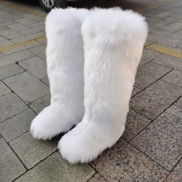 Bottes en fourrure de cachemire pour femmes au-dessus du genou - Style bureau dame - Nouvelle collection hiver - Antidérapantes - Taille plus petite que d'habitude - Occasions spéciales