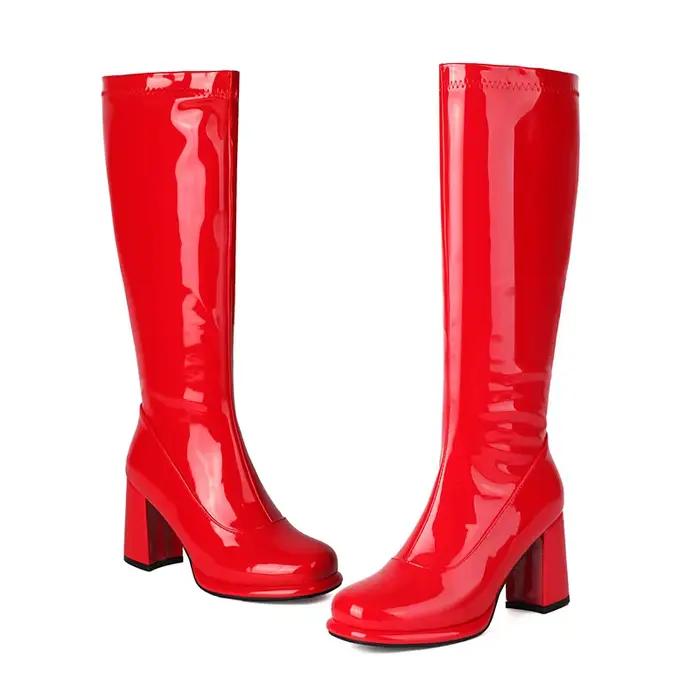 Bottes dorées extensibles scintillantes pour femmes, chaussures d'hiver argentées à bout rond, talons hauts, fermeture éclair, hauteur des genoux, grande taille 47 48