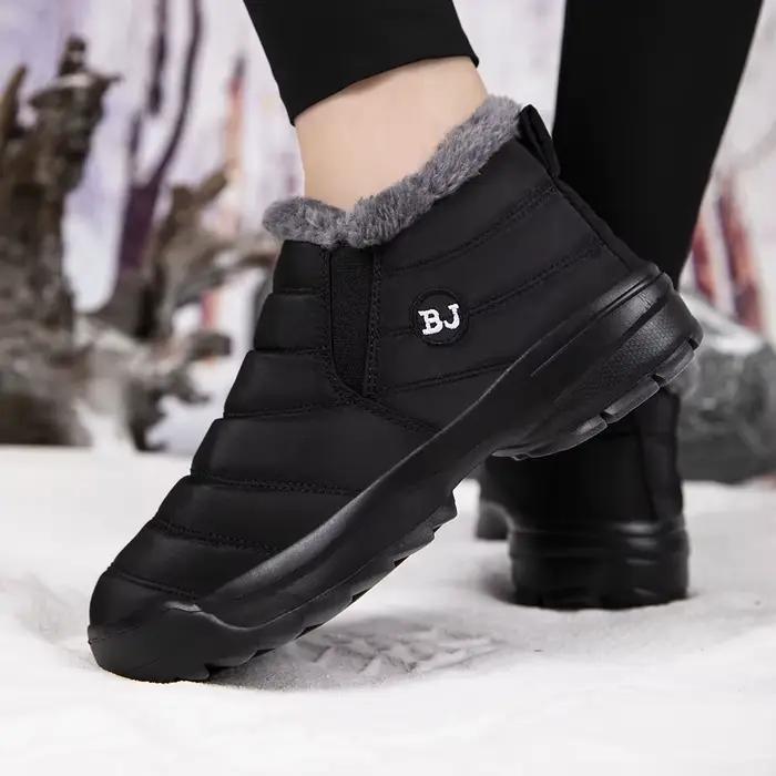 Bottes de neige pour hommes en nylon avec doublure en peluche courte, chaussures hivernales coupe-vent et étanches pour randonnées et aventures enneigées