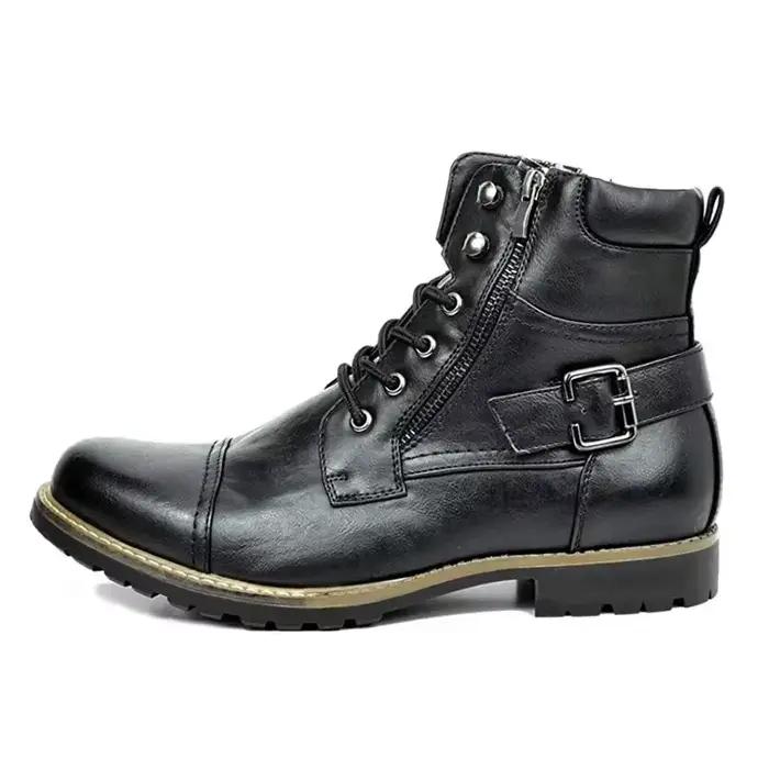 Bottes militaires homme en cuir véritable LEDP avec fermeture éclair double et semelle en caoutchouc pour l'automne et les occasions spéciales