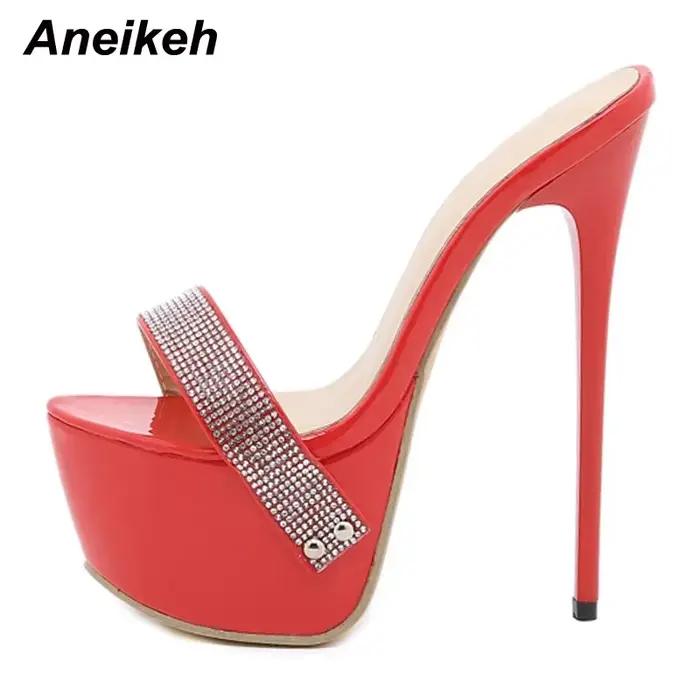 Aneikeh Sexy plate-forme Bling Ultra haute Mules pantoufles PU diapositives adulte nouvelle mode chaussures pour femmes été Rome classiques à pois