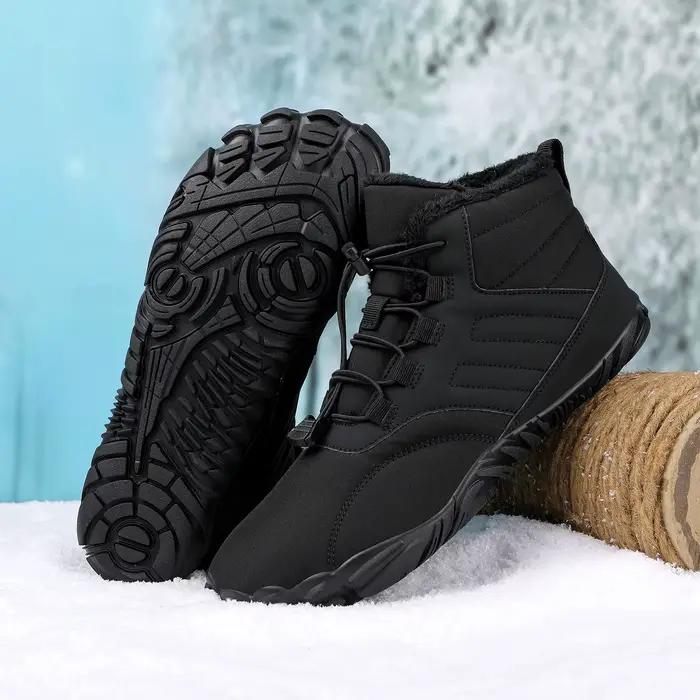Bottes de neige imperméables pour homme, chaussures d'hiver en tissu avec doublure en peluche courte, bottes de randonnée en plein air, bottes chaudes pour l'hiver, taille ajustable