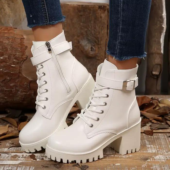 À la mode et confortable nouvelles bottes pour femmes résistantes à l'usure et antidérapantes hiver bout rond à lacets fermeture éclair bottes mi-tube décontractées