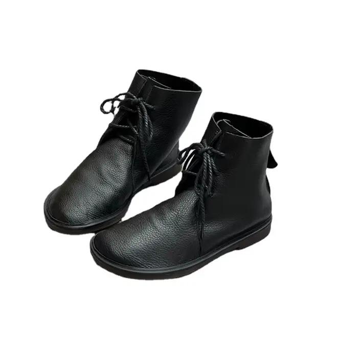 GKTINOORetro – bottes courtes en cuir véritable pour femmes, chaussures décontractées à bout rond, polyvalentes, couleur unie, en cuir de vache souple, à semelle souple, nouvelle collection 2026