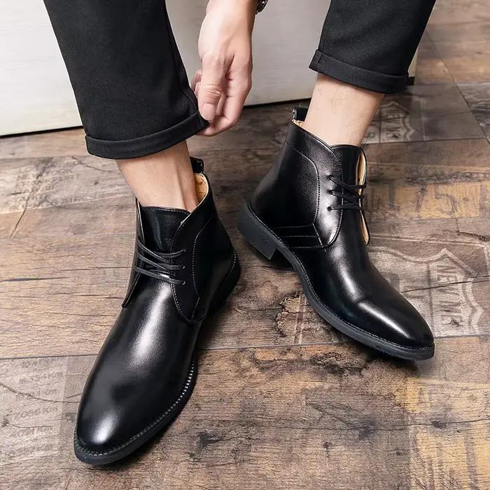 Mayba-Bottes d'hiver en cuir pour hommes
