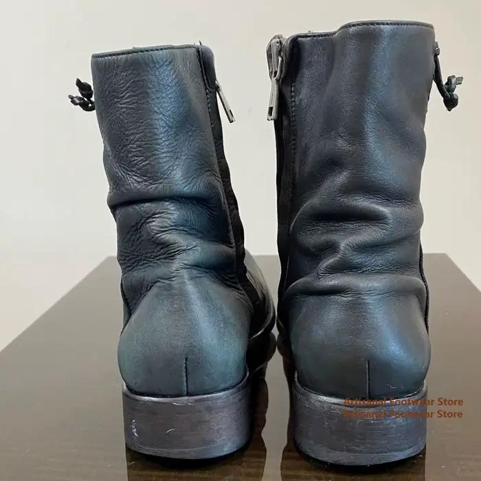 Bottes mi-mollet décontractées en cuir souple froissé style vintage