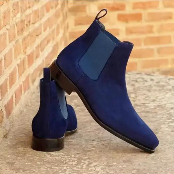 Bottes Chelsea hommes en faux daim bleu pour hommes, bottes courtes affaires et décontractées pour printemps automne