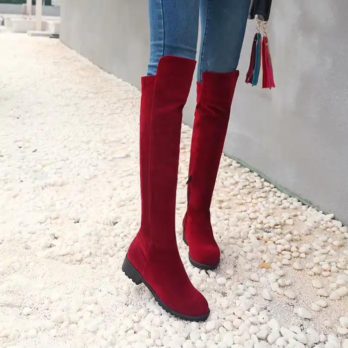 Bottes de neige longues ACIA au-dessus du genou avec fermeture à glissière latérale en daim, tête ronde, talon épais, talon carré, grande taille, 11, 12, 13, 14, 15