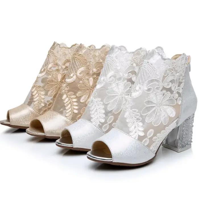 Bottines à talons hauts en cuir rose pour femmes