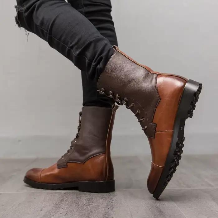 Bottes hautes en cuir vintage à lacets pour hommes, chaussures décontractées pointues, chaussures de moto, bottes pour hommes tout assorties, Parker