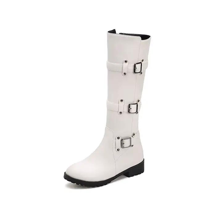 BLXQPYT genou bottes hautes femmes automne hiver chaud en peluche fermeture éclair intérieure noir blanc marron