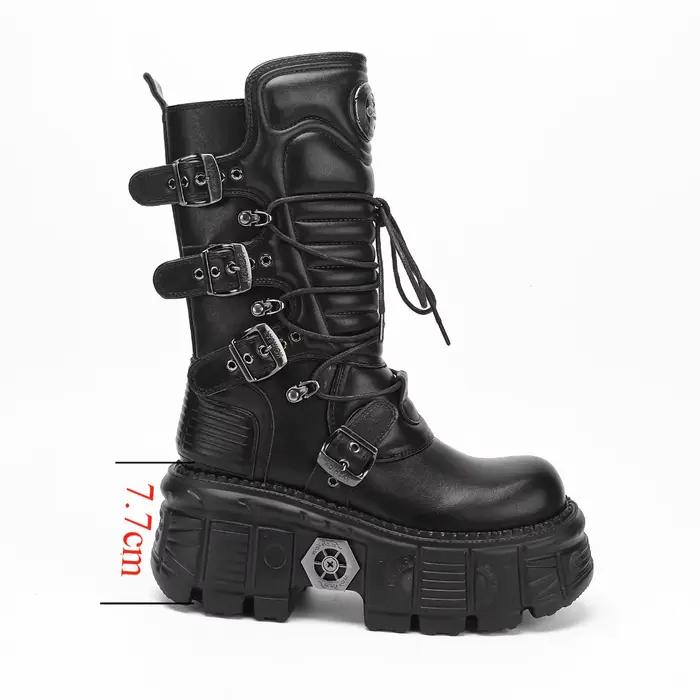 Bottes mi-mollet à plateforme punk chic |   Edgy et fonctionnel, parfait pour les looks de mode audacieux