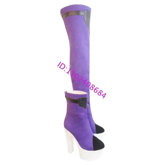 Bottes à talon épais asymétriques violettes à plateforme haute