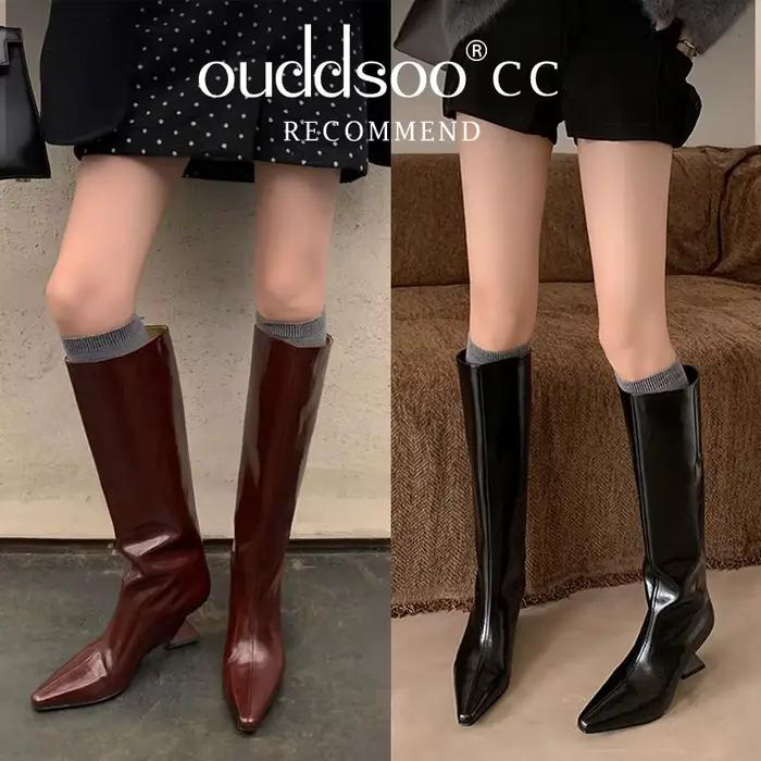 Ods femmes mi-mollet bottes hautes élégant chaton talon chaussures printemps automne