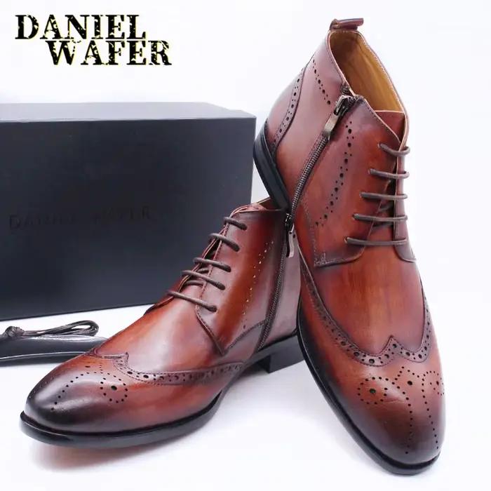 Bottes de rinçage en cuir véritable homme style rétro élégantes pour occasions spéciales mariage soirée printemps automne confortables
