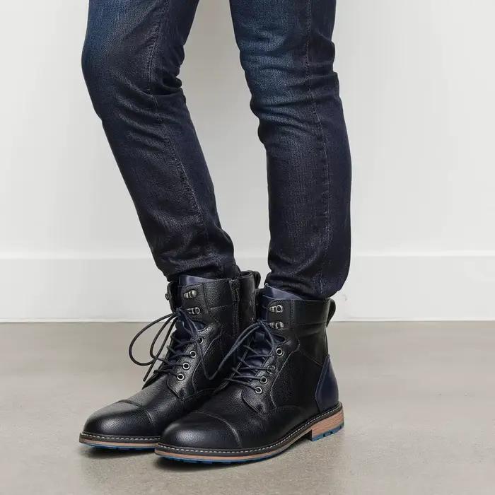 Bottes en cuir collé et synthétique pour homme, bout rond, talon bas, style concis, printemps/automne, occasionnellement étanches, confortables et élégantes à offrir