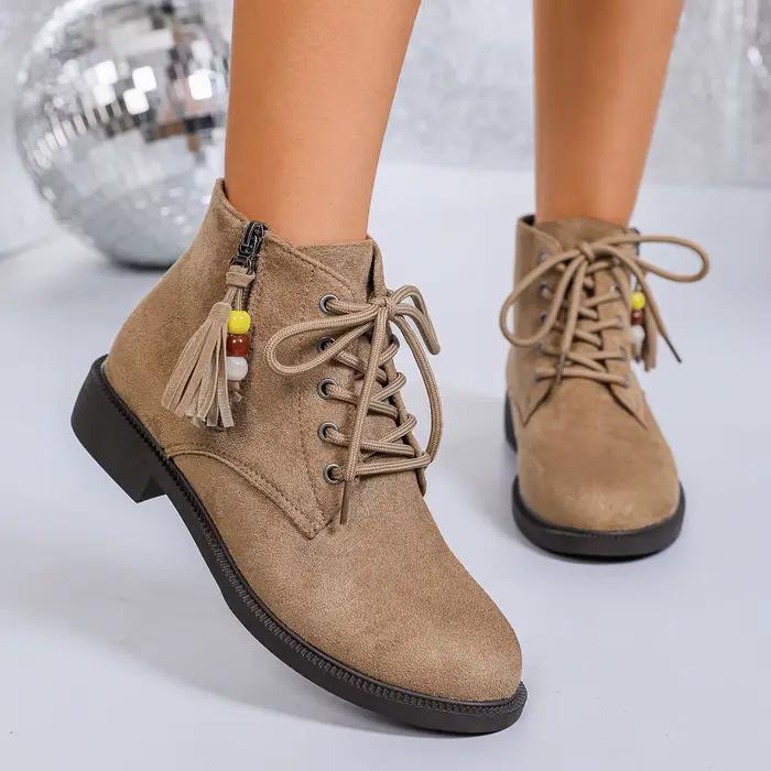 Automne femmes bottines 2025 nouvelles chaussures à lacets décontractées dames bout rond bottines femmes rétro talon carré chaussures confortables