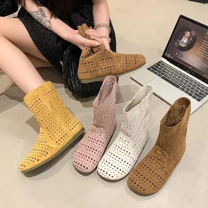 Bottes plates d'été en maille respirante de haute qualité pour femmes 2026 – Bottes tendance à lacets pour femmes 35-40