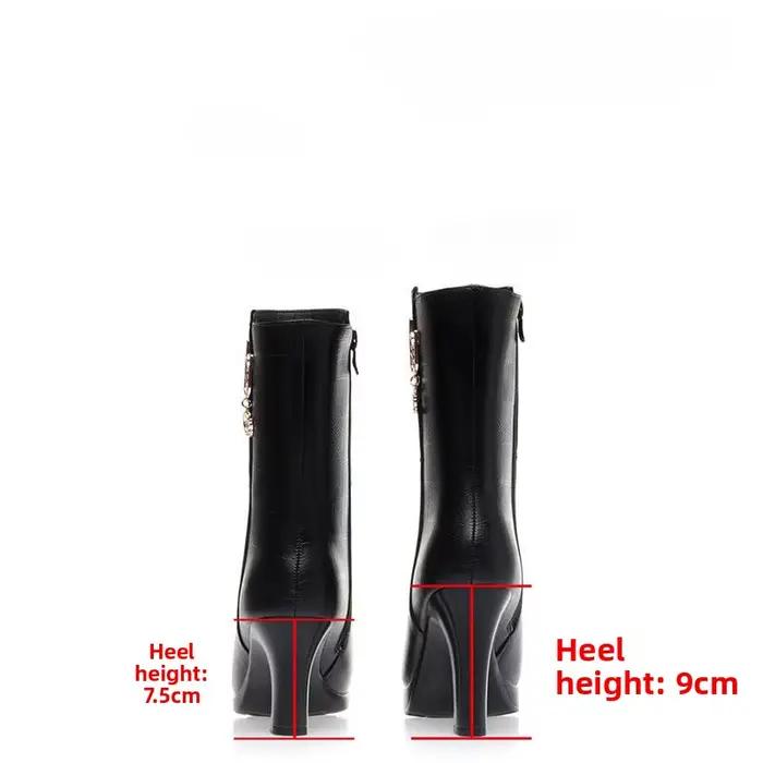 Bottes mi-mollet pour femmes, bottes à talons hauts pointus, bottes en cuir décontractées de haute qualité pour femmes, bottes d'hiver chaudes et douces