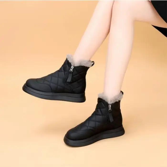 Bottines de neige plates noires pour femmes, bottes de neige de style coréen, confortables et sans glissement, idéales pour le cosplay et les occasions hivernales