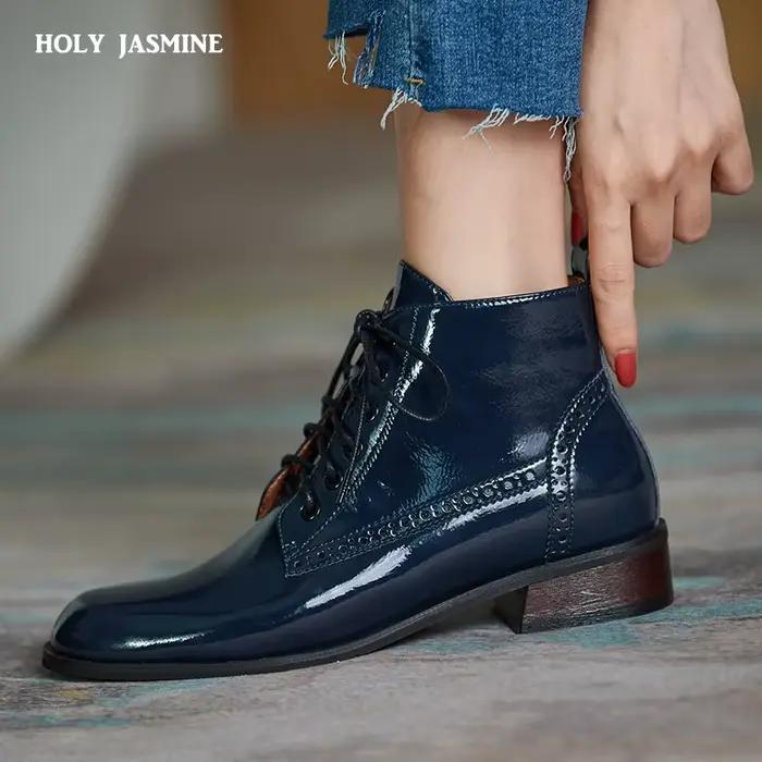 Bottines en cuir véritable pour femmes