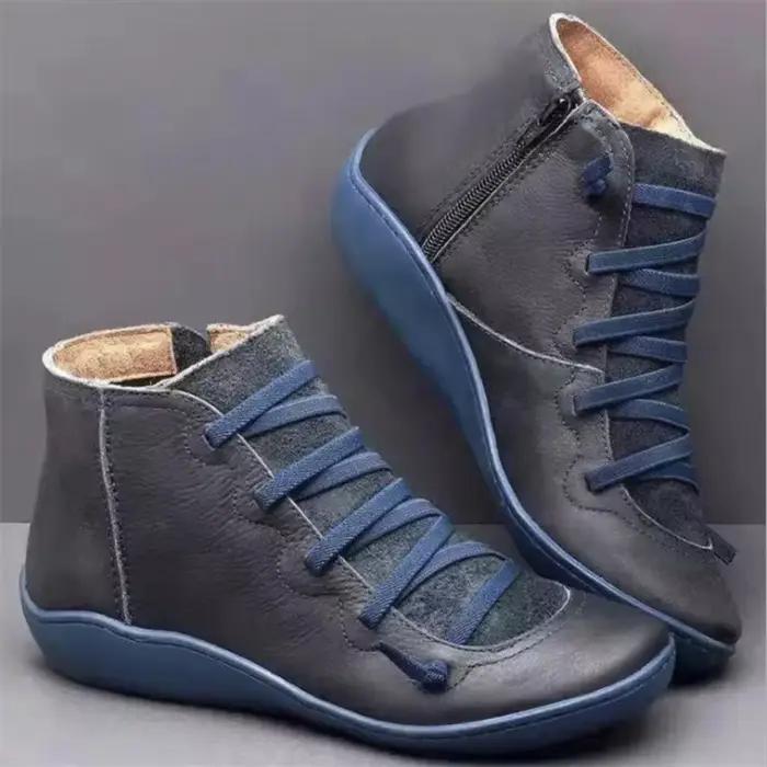 Bottes de rinçage en cuir pour femmes, chaussures rétro pour femmes, chaussures plates décontractées, lacets solides, bottes courtes document, mode automne