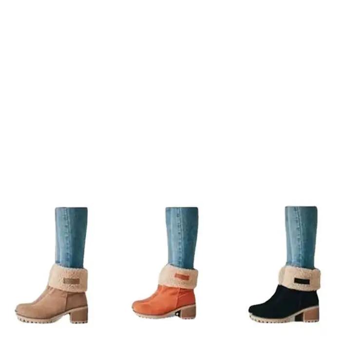 Bottes de neige chaudes doublées de polaire pour femmes, bottes à talon épais, cinq couleurs, grandes tailles, semelle en caoutchouc antidérapante et résistante à l'usure