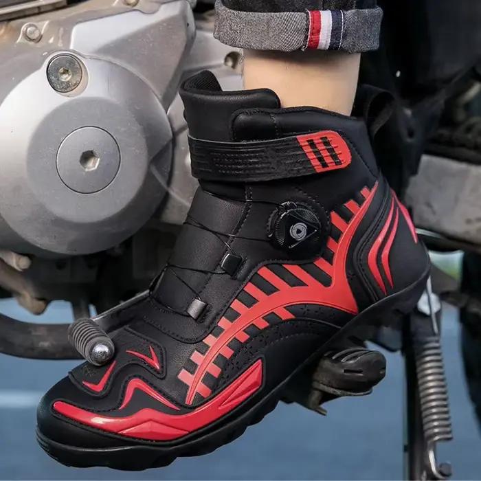 Bottes de Moto Rétro Noires pour Homme, Chaussures de Cyclisme avec Coussretours de Changement de Vitesse, Semelle en Caoutchouc, Degré d'Usure