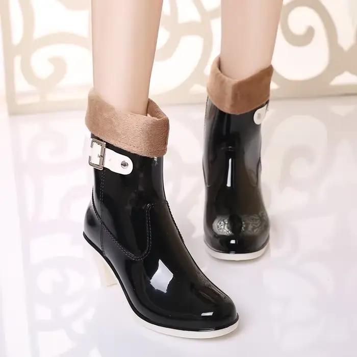 Bottes de Pluie à Talons Hauts avec Doublure Chaude pour Femme