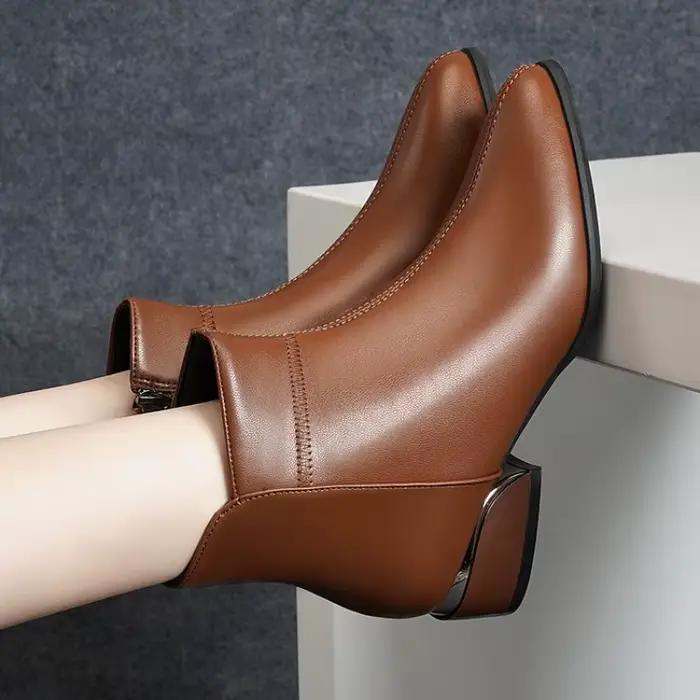 Nouvelles Bottes Femme 2026 – Bottines en Cuir Tendance Décontractées à Bout Pointu