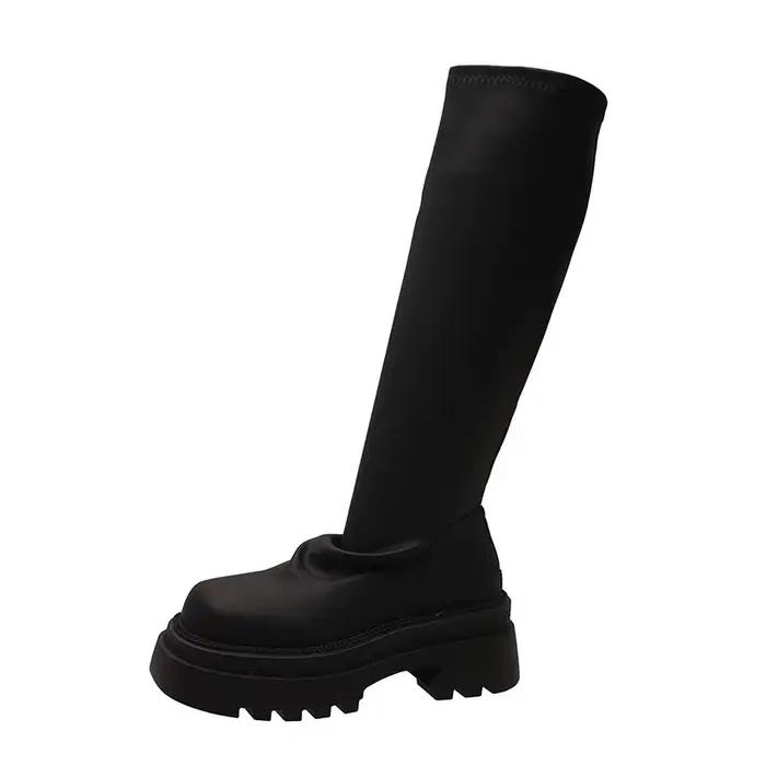 Dames mode genou bottes talons hauts mince grand automne hiver chaud semelle épaisse bottes élastiques grand cavalier bottes Botas De Mujer