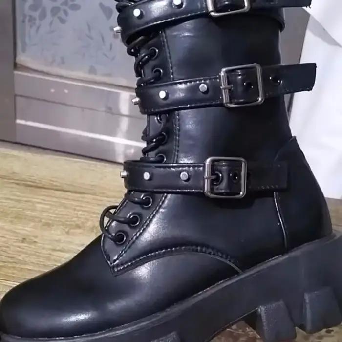 Bottes d'automne de style britannique pour femmes talons de sabot punk attitude indépendante bottes de chevalier à tube long tige en caoutchouc ocassions spéciales