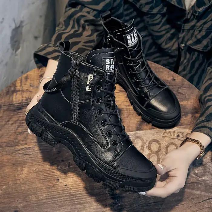 Chaussures de printemps et d'automne en cuir véritable pour femmes, bottines à semelle épaisse, bottines de marque pour dames, A3786