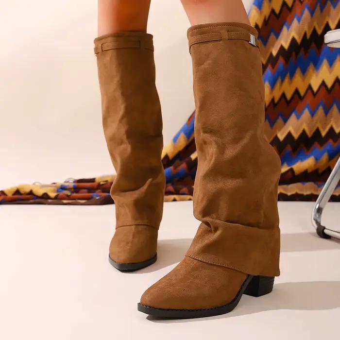 Bottes longues à bout pointu en similicuir plissé, talons hauts pour femmes, automne et hiver, polyvalentes pour différentes occasions