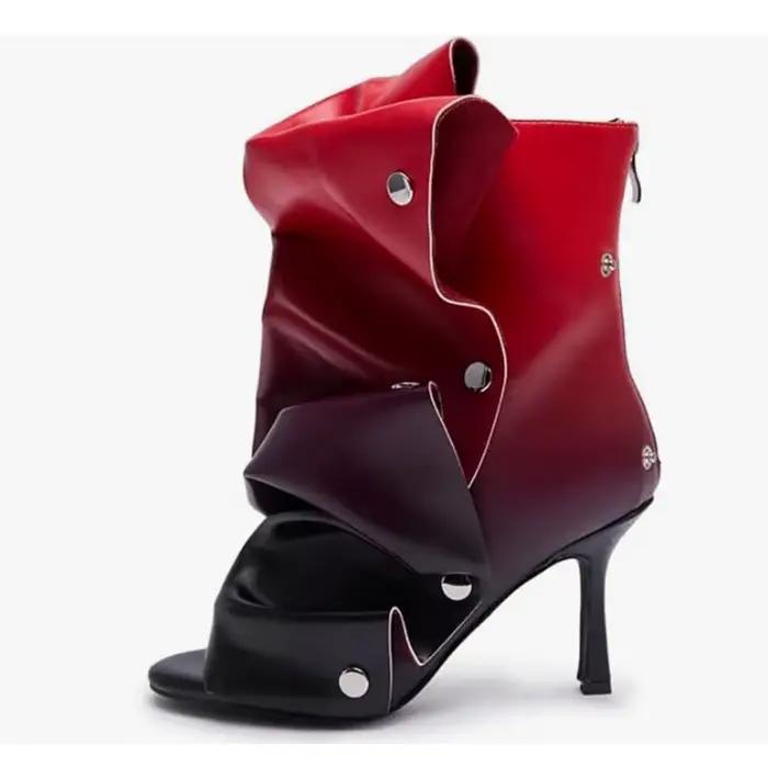 Bottes mi-mollet plissées à talon haut pour femme 2026 avec fermeture éclair arrière et tissu à carreaux style européen