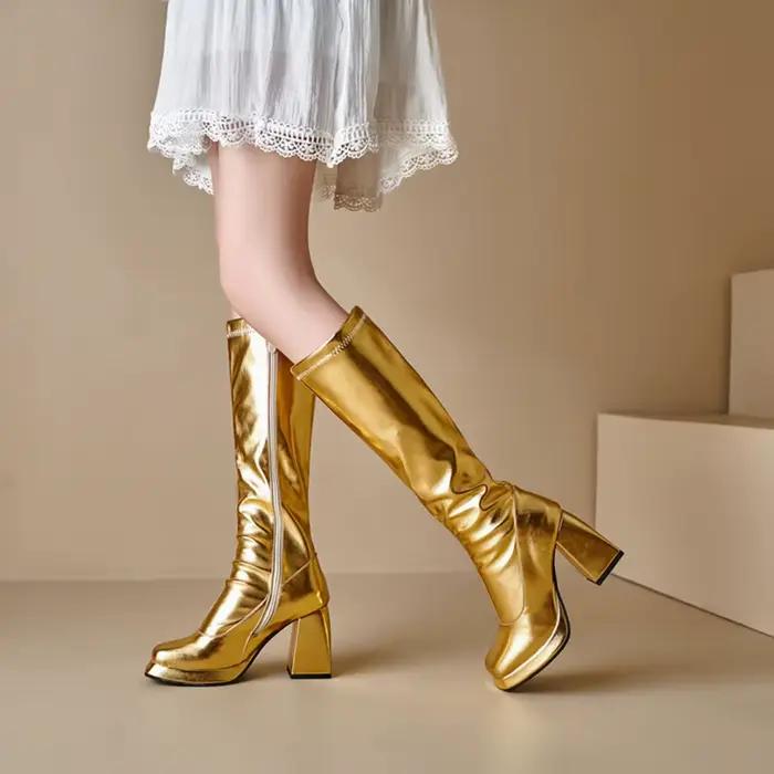 Botas De Mujer bottes hautes femmes en cuir à talons hauts automne hiver chaud Sexy mode Zip Goth plate-forme chaussures grande taille 46 168-9
