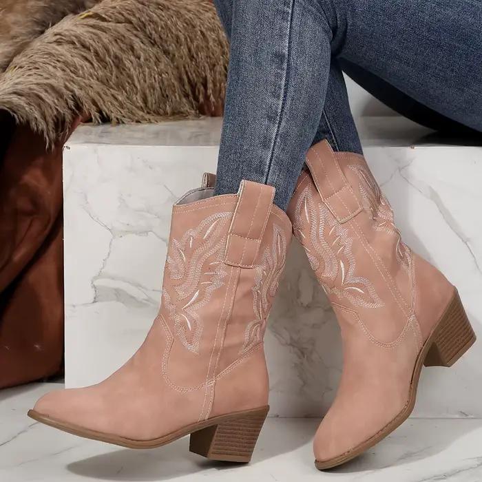 Bottes de cowboy western brodées pour femmes, bottes d'optique Parker pointues, talon carré, cheville, confort, style unique, automne-hiver, occassions variées ```