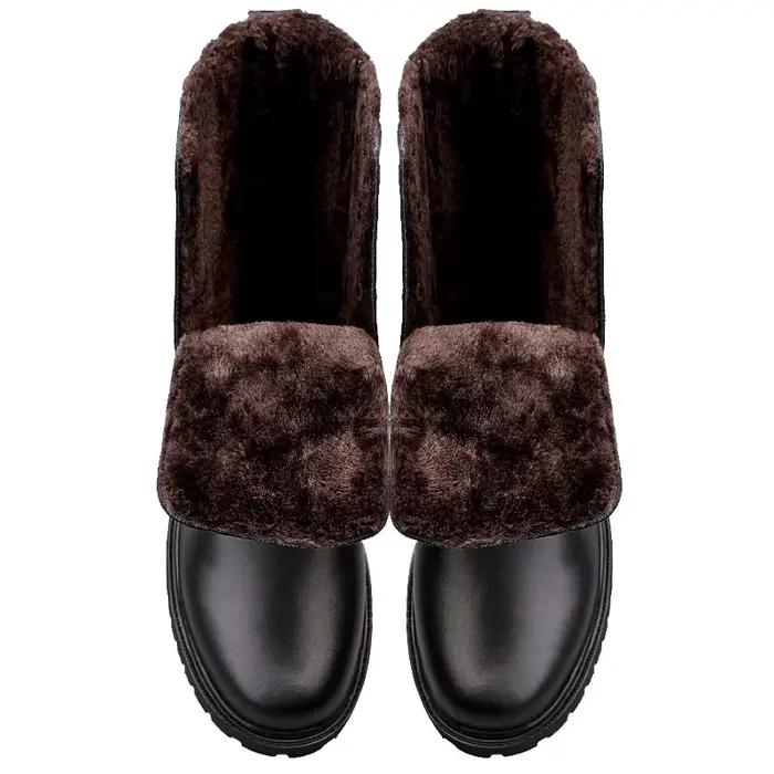 Bottes de neige en cuir véritable avec fermeture à glissière latérale pour hommes