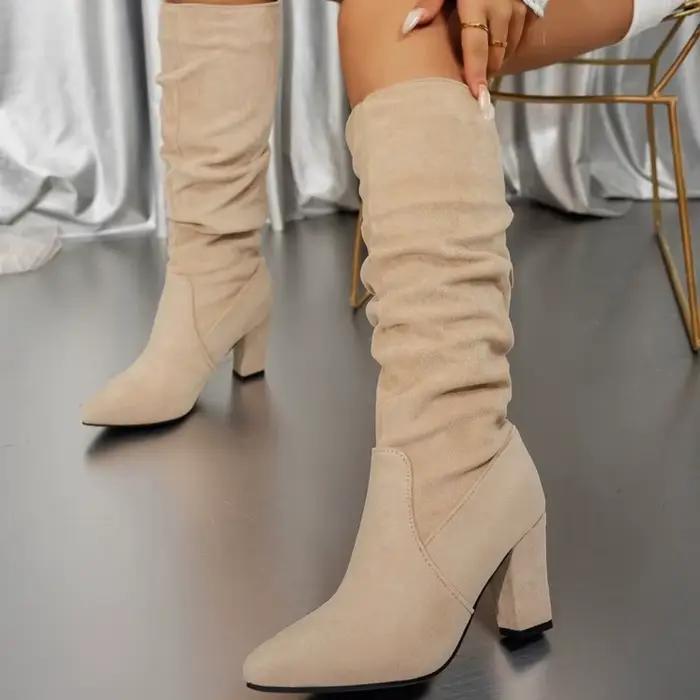 Bottes hautes pour femmes nouveau talon épais pointu mode femmes bottes en daim bottes à talons hauts femme chaussures