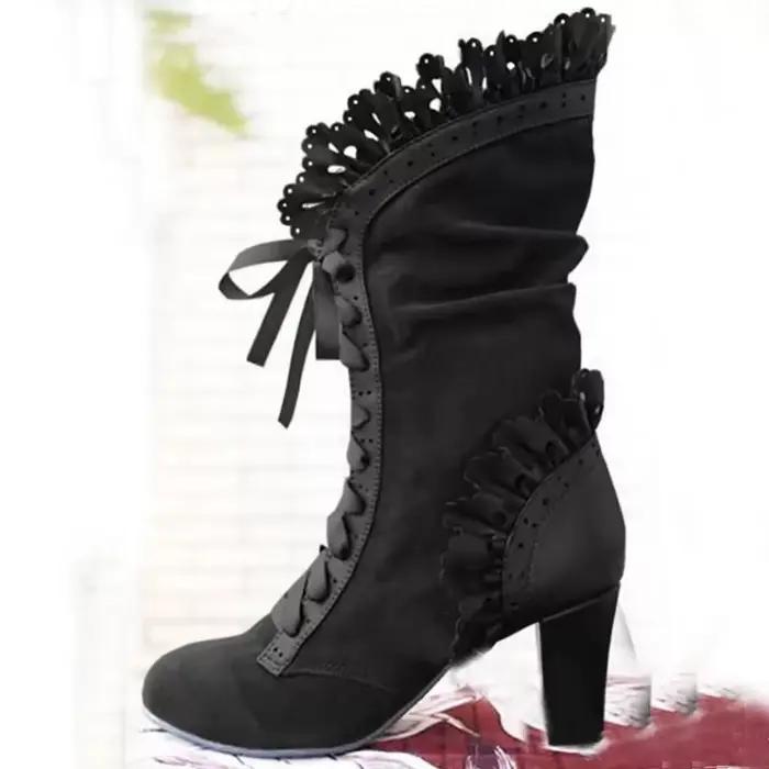 Bottes d'hiver à lacets pour femmes style victorien bout rond talons fins confortables automne printemps