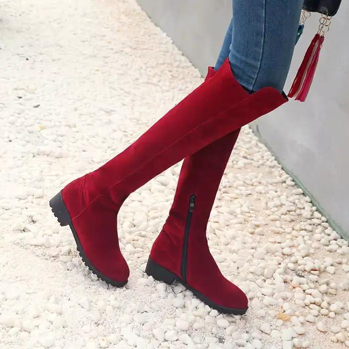 Bottes de neige longues ACIA au-dessus du genou avec fermeture à glissière latérale en daim, tête ronde, talon épais, talon carré, grande taille, 11, 12, 13, 14, 15