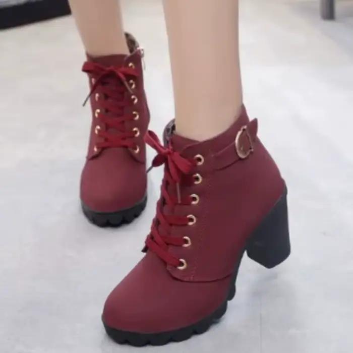 Nouveau printemps hiver à la mode polyvalent femmes bottes à lacets à la mode polyvalent dames chaussures confortables talons hauts bottes
