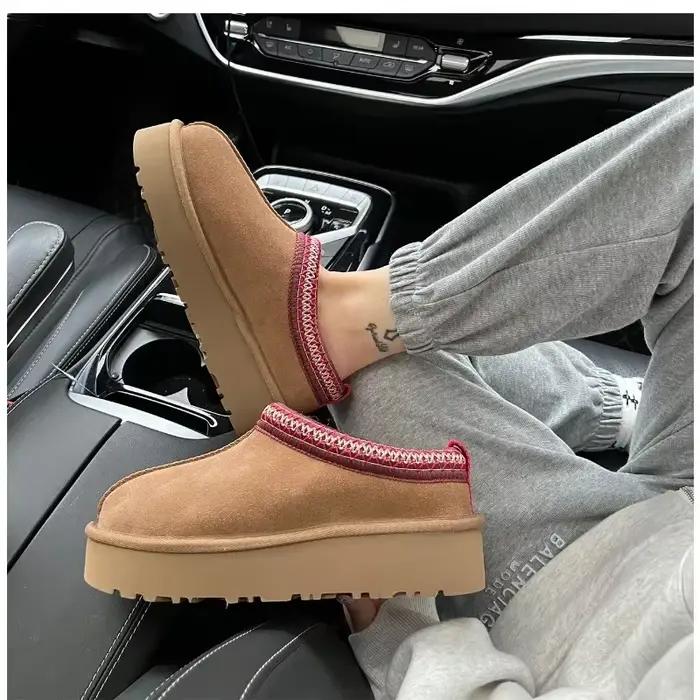Bottes de neige ethniques, en peau de mouton véritable et de laine, avec un demi-ensemble, à la mode et polyvalentes, pour garder au chaud