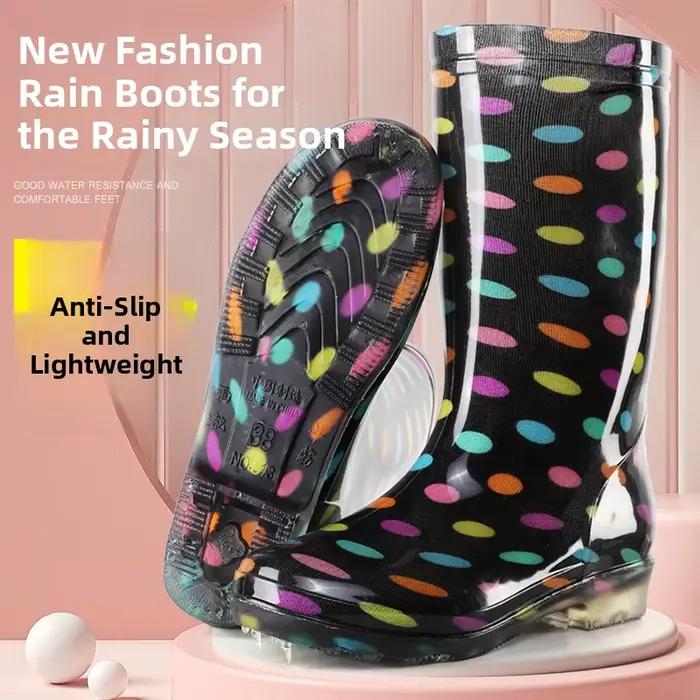 Bottes de pluie traditionnelles et tendance pour femmes, avec fleurs en cristal, mi-mollet, imperméables, antidérapantes, protection du travail