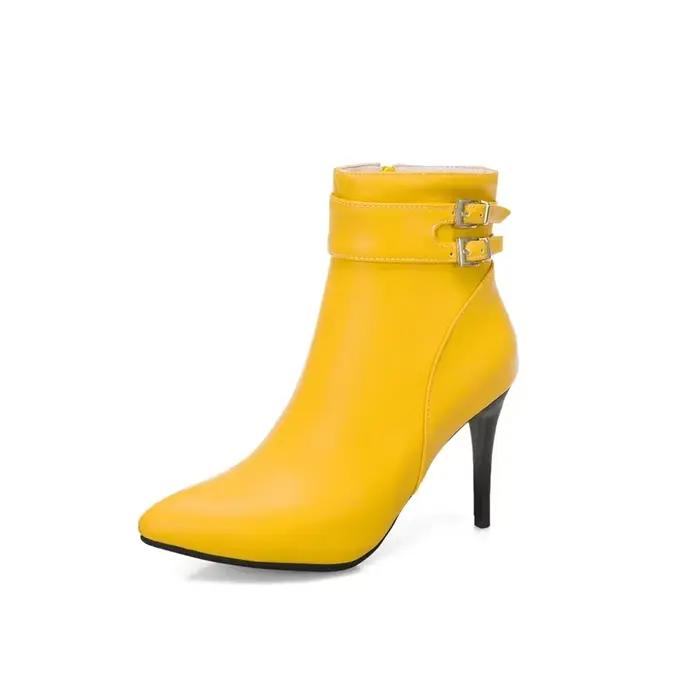 Botas De Mujer femmes bottes Sexy bout pointu ceinture boucle fermeture éclair noir talons hauts robe fête mariage chaussures mariée botte courte 3995
